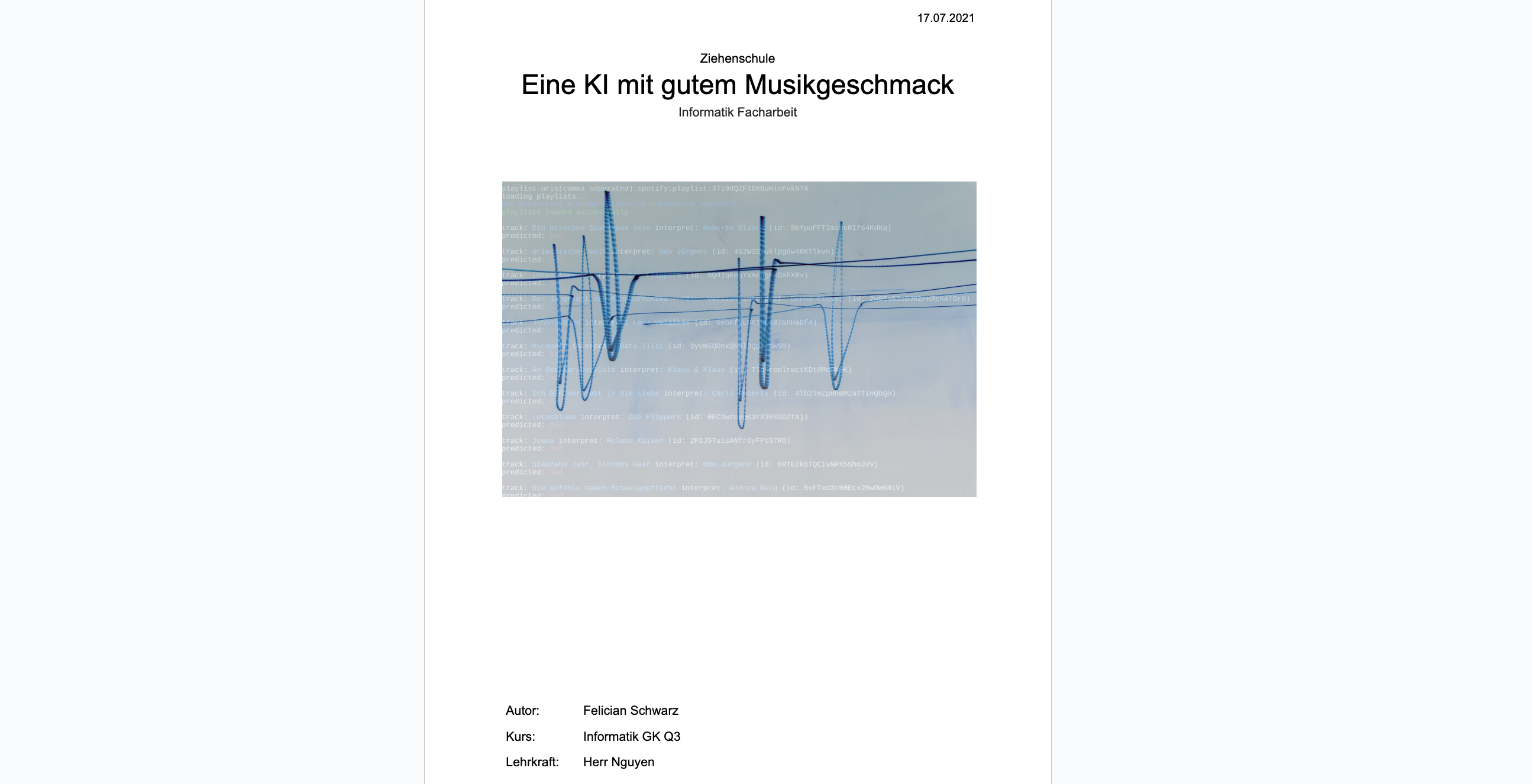 Facharbeit: Eine KI mit gutem Musikgeschmack Felician Schwarz
